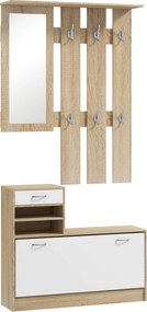HOMCOM Set de Mobilier pentru Hol cu Raft pentru Pantofi, Oglindă și 2 rafturi Reglabile, 90x24x177 cm, Lemn Natural | Aosom Romania
