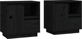 vidaXL Noptiere, 2 buc., negru, 50x34x50 cm, lemn masiv de pin