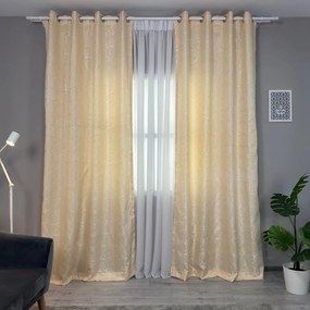 Set două Draperii (Opacitate 70%), din Satin tip Jacquard (Model circular), Gata lucrate (Inele galerie), Culoare Galben pal (Efect semi-lucios), Dimensiuni draperie 160x260 cm (x2), Brand Originalio