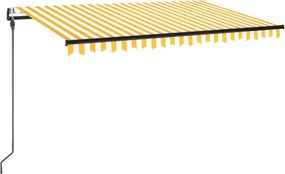 vidaXL Copertină automată cu senzor vânt&LED, galben&alb, 450x300 cm