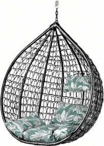 Scaun suspendat negru KOKON fara suport, perna verde-alba