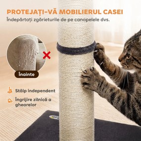 PawHut Ansamblu de Zgâriat Ușor pentru Pisici, 80 cm, cu Frânghie din Sisal, Bază din PAL și Pluș, Gri Închis | Aosom Romania