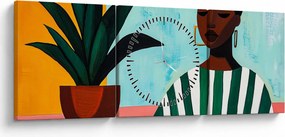 Tablou - Femeie cu floare (cu ceas) (90x30 cm)