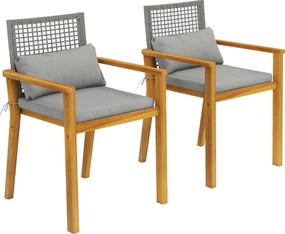 Outsunny Set 2 Scaune Lemn Acacia cu Perne și Perne Decorative, Natural. | Aosom Romania