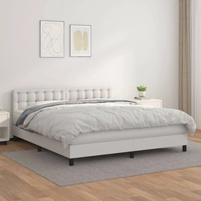 3141132 vidaXL Pat box spring cu saltea, alb, 160x200 cm, piele ecologică