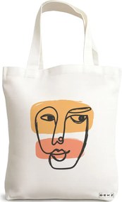 Sacosa de Panza pentru Cumparaturi, Geanta Tote, model Lines Art, 38x34.5 cm, Alba, BEKZ®