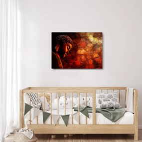 Tablou pe sticlă - Buddha în nuanțe roșii (70x50 cm)