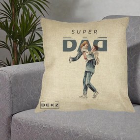 Cadou pentru Tata - Perna Personalizata Super DAD Tata si Fiica, 40x40 cm, Crem, Husa Detasabila, Perna Inclusa, BEKZ®