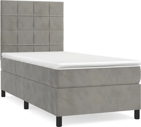 vidaXL Pat box spring cu saltea, gri deschis, 100x200 cm, catifea