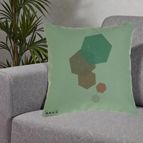 Perna Decorativa Geometric Hexagoane Pastel, 40x40 cm, Verde, Husa Detasabila, Perna Inclusa, BEKZ®