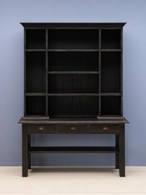 Bufet vintage din lemn de mango, cu 3 sertare și rafturi deschise, negru, finisaj mat, 158×47×221 cm, „Botti"