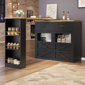 Masă de bar extensibilă cu spațiu de depozitare și funcție de rotire 360°, Negru | Aosom Romania