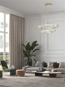 Lustra LED suspendata cu 2 inele , dimabila, cristal design elegant AURELIA auriu 80cm