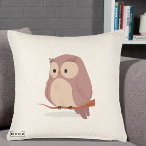 Perna Decorativa Bufnita Kawaii pe Creanga, 40x40 cm, Crem Reliefat, Husa Detasabila, Perna Inclusa, BEKZ®