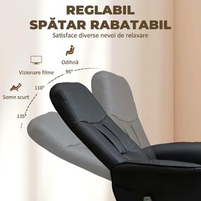 HOMCOM Fotoliu Relaxant cu Suport pentru Picioare, Reclinabil 145° cu Șezut Rotativ, cu 10 Puncte de Masaj, Negru | Aosom Romania