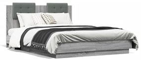 3210043 vidaXL Cadru de pat cu tăblie și lumini LED, gri sonoma, 140x190 cm