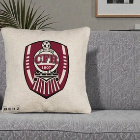 Perna Personalizata CFR Cluj Fotbal Club 1907, 40x40 cm, Bej Canapea, Husa Detasabila, Perna Inclusa, BEKZ®