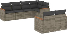 vidaXL Set canapele de grădină, 7 piese, cu perne, gri, poliratan