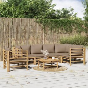3155125 vidaXL Set mobilier de grădină cu perne gri taupe, 7 piese, bambus