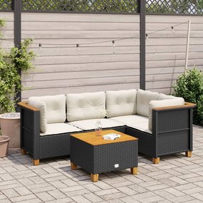 vidaXL Set mobilier de grădină cu perne, 5 piese, negru, poliratan