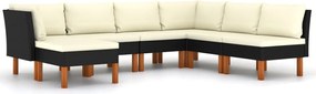 vidaXL Set mobilier de grădină cu perne, 7 piese, negru, poliratan