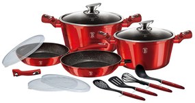 Set oale marmorate 13 piese, manere detasabile Burgundy Metalic Line Berlinger Haus BH 7057