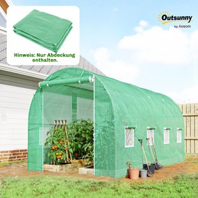 Outsunny Folie pentru seră 4 x 2 m, folie de grădină impermeabilă cu ușă, 8 ferestre, protecție UV, rezistentă la rupere, polietilenă, verde | Aosom Romania