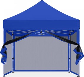 ABCCANOPY – Cort pavilion pliabil 3x3 m, cu pereți Mesh anti-insecte, înălțime reglabilă (3 trepte), impermeabil, protecție UV, Albastru