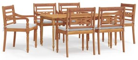 3100790 vidaXL Set mobilier de grădină cu perne, 7 piese, lemn masiv de tec
