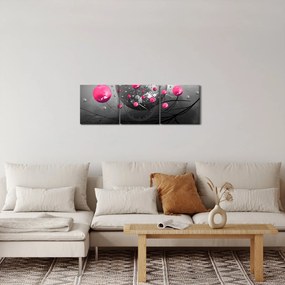 Tabloul cu bile abstracte roz (cu ceas) (90x30 cm)