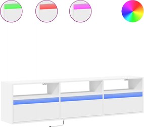 vidaXL Comodă TV de perete cu lumini LED, alb, 180x31x45 cm