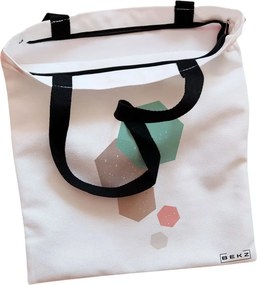 Sacosa de Panza pentru Cumparaturi, Geanta Tote, model Hexagons, Cu fermoar, 38x34.5 cm, Alba, BEKZ®