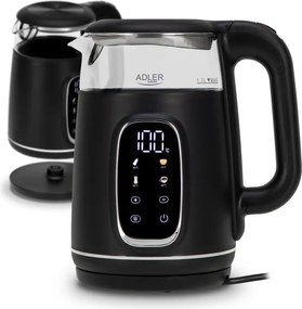 Cana electrica Adler AD 1305 BS, 1850/2200 W, 1,7 L, Control tactil, Afisaj LCD color, 5 setari de temperatura 40-100°C, Filtru anticalcar, Negru/Gri