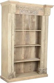 Bibliotecă din lemn de tec sculptat manual cu 3 rafturi, „Parthenon”