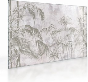 Tablou pe sticlă - Plante tropicale pe perete gri (70x50 cm)