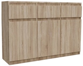 Comoda cu 3 sertare si 3 usi, moderna, fara manere, 120x85x33 cm, stejar sonoma, pentru living, dormitor, hol, Bortis Impex