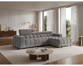 Colțar taupe extensibil/cu spațiu de depozitare cu tapițerie din catifea (cu colț pe partea dreaptă/cu șezlong) Felro – ELTAP