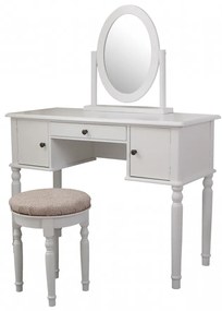 Set Melissa, Masă de toaletă pentru machiaj cu scaun, oglindă și 3 sertare, Alb,