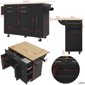 Insulă de bucătărie cu blat rabatabil, Negru | Aosom Romania