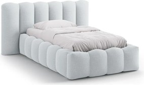 Pat gri deschis tapițat cu spațiu de depozitare cu somieră 90x200 cm Lupine – Micadoni