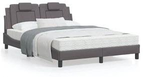 3208092 vidaXL Cadru de pat cu tăblie, gri, 140x190 cm, piele ecologică