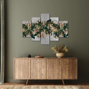 Tablou - Frunze tropicale, Galben - auriu (150x105 cm)