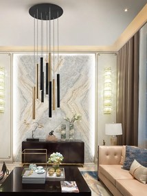 Lustra dimabila cu 9 pendule LED design modern Varas negru/auriu SV-373272