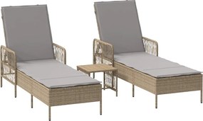 vidaXL Șezlong cu pernă 3 pcs Beige și gri deschis poliratan