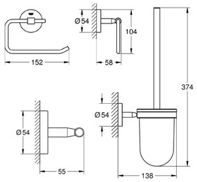 Set accesorii baie Grohe BauCity 3 in 1, perie wc (40463001) , suport hartie igienica(40457001), cuier prosop dublu (40461001)