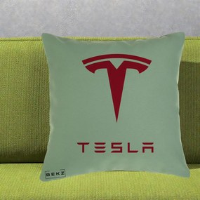 Perna Personalizata cu emblema Tesla, 40x40 cm, Verde, Husa Detasabila, Perna Inclusa, BEKZ®