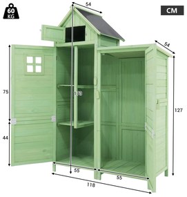Dulap de grădină cu 2 rafturi, magazie de unelte cu spațiu de depozitare mare, 118 x 54 x 173 cm, Verde