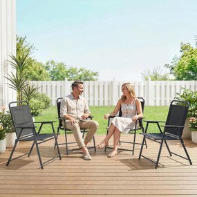 Outsunny Set de 4 Scaune de Camping Pliabile cu Spătar Înalt Șezut Lat și Cotiere Țesătură Textilene Respirabilă Negru | Aosom Romania