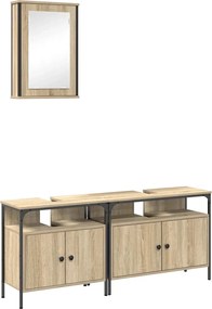 vidaXL Set de mobilier pentru baie cu raft 3 pcs Maro Lemn compozit