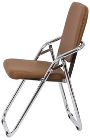 Scaune pliante maro HRC 609 din piele ecologică cu cadru metalic cromat
